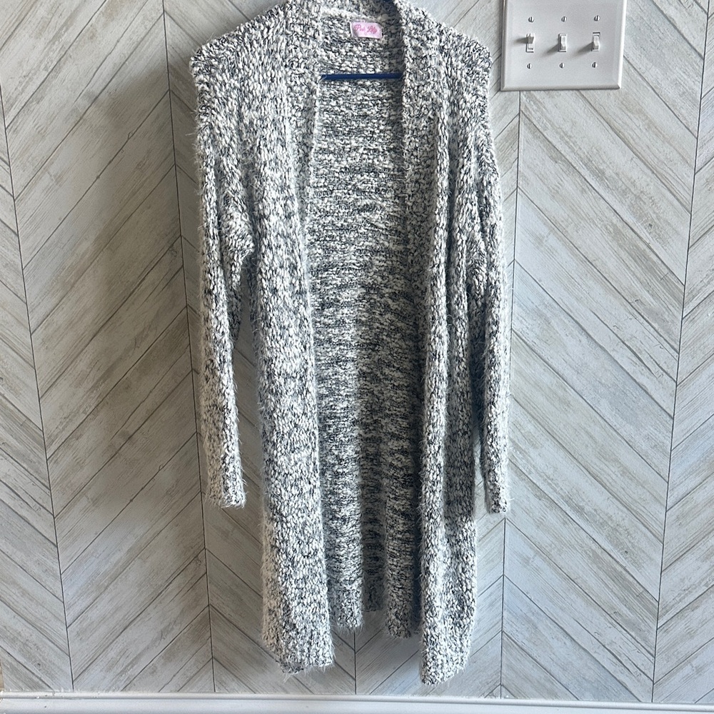 Pink Lily Black and White Knit Cardigan